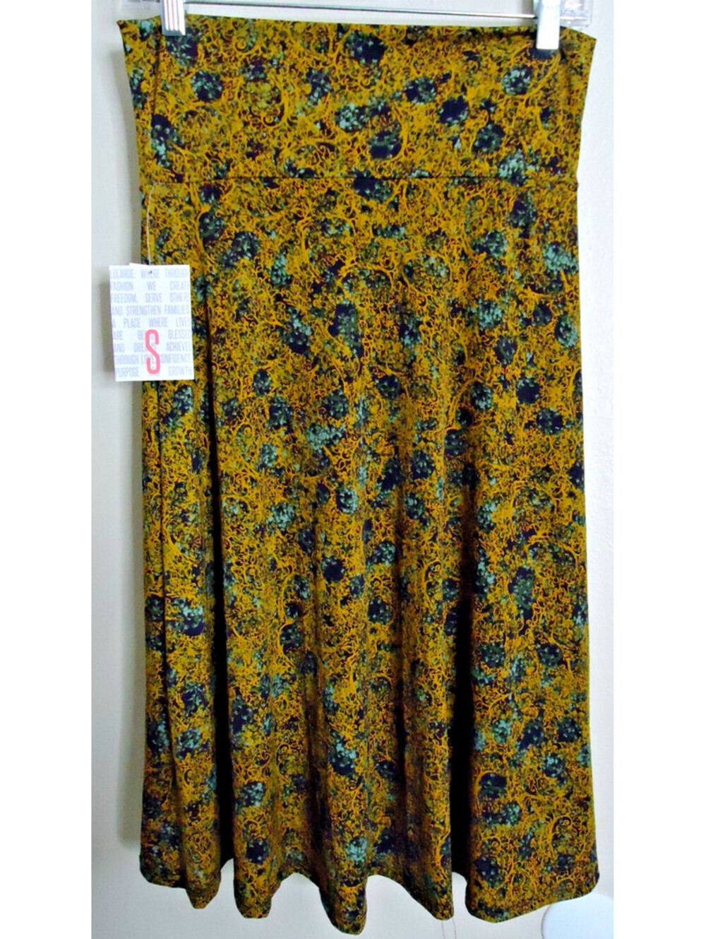 LuLaRoe Gold Floral A-Line Azure Skirt Size Small New